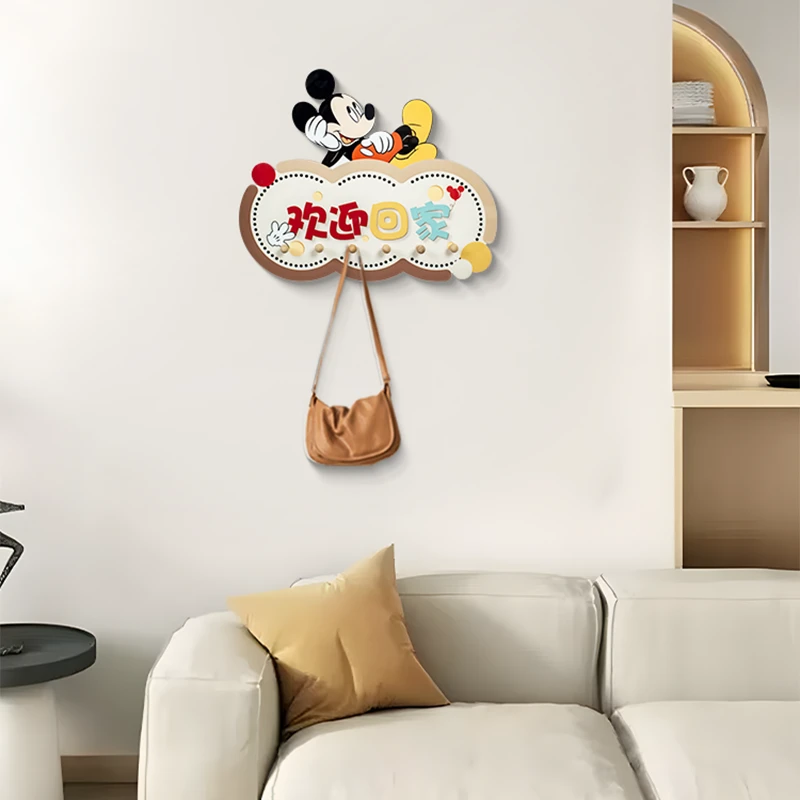 卡通可爱风洞洞板收纳挂衣架一体门后挂钩玄关装饰画客厅米奇4658