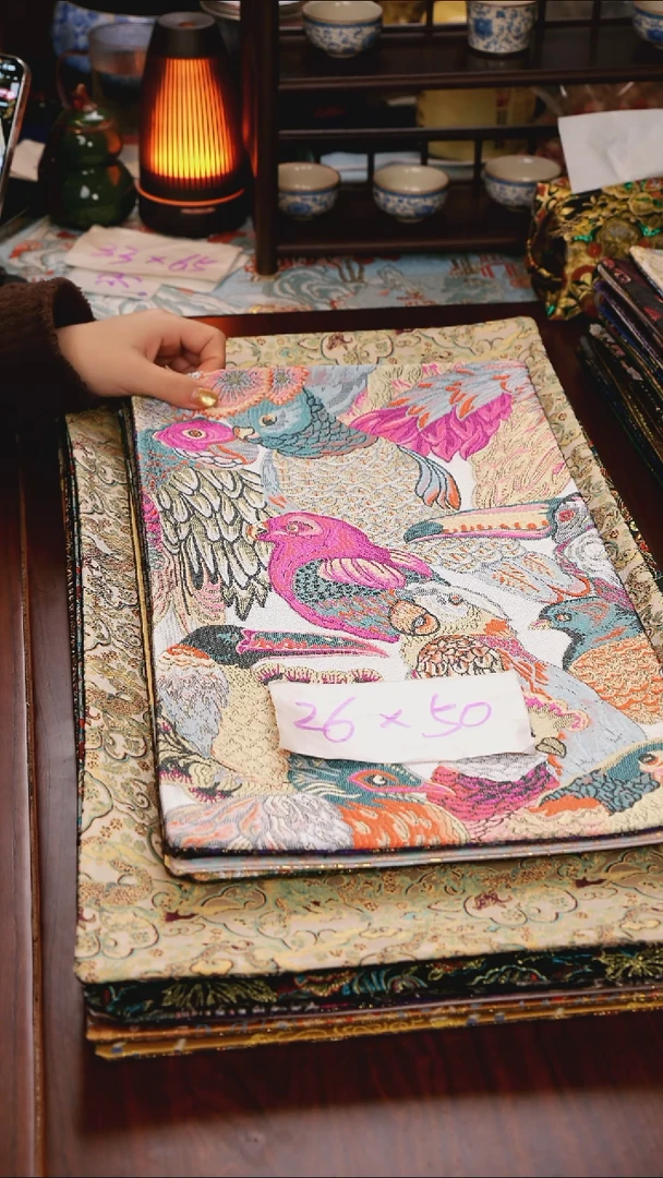 【鹦鹉粉双面】中国风干泡织锦茶席26*50