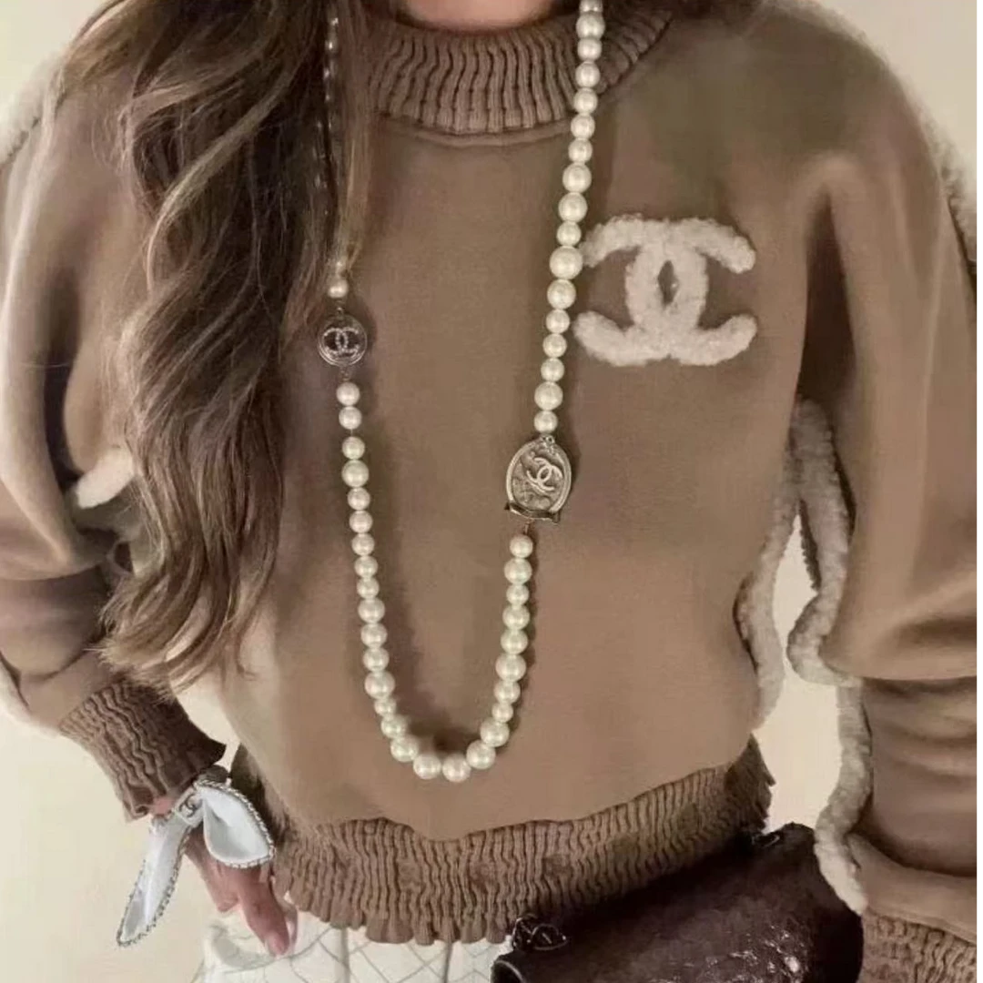 95新 Chanel/香奈儿 24棕色logo泰迪熊卫衣/f34/编号953