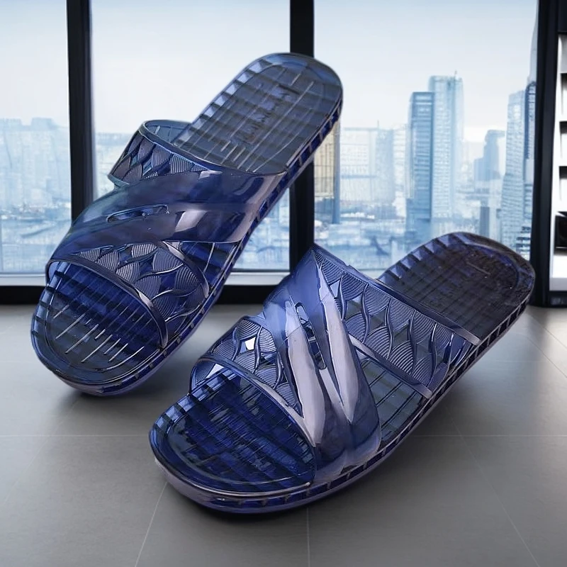 夏季男士牛筋水晶凉拖鞋透明中老年浴室防滑耐磨防臭居家塑胶凉拖