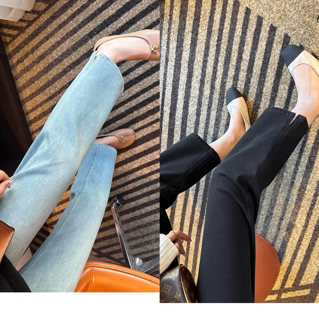 莱赛尔天丝直筒牛仔裤女夏季新款梨形身材胖mm宽松显瘦开叉烟管裤