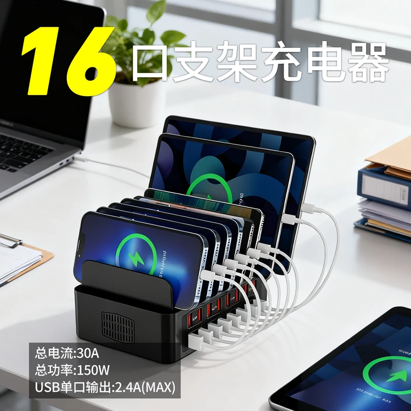 多口USB充电器带手机支架适用于工作室的多功能充电120w超级快充