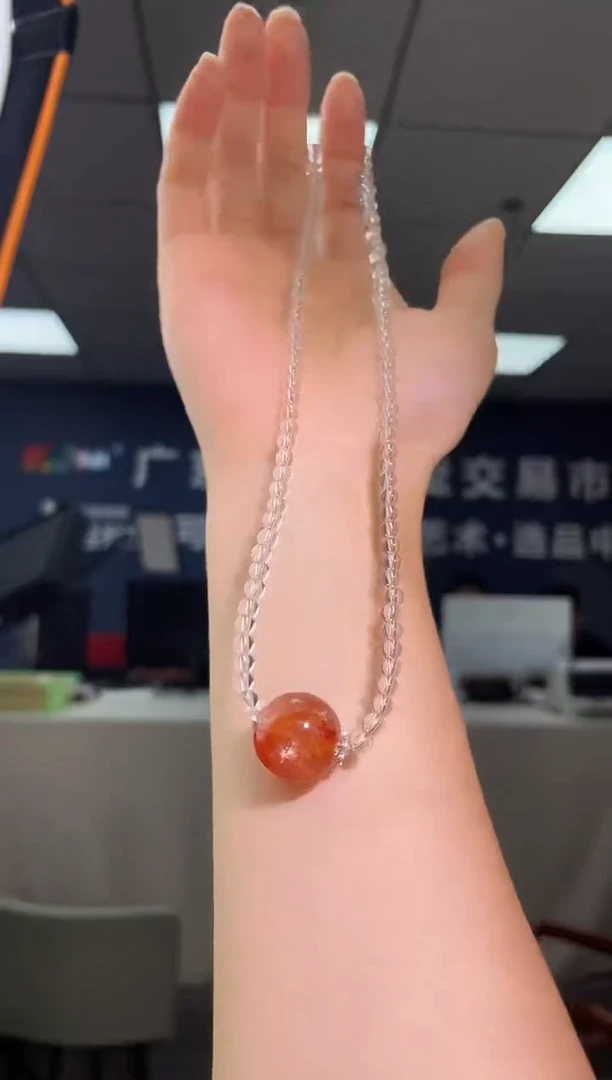 颈饰未镶嵌水晶天然3A红胶花吊坠项链