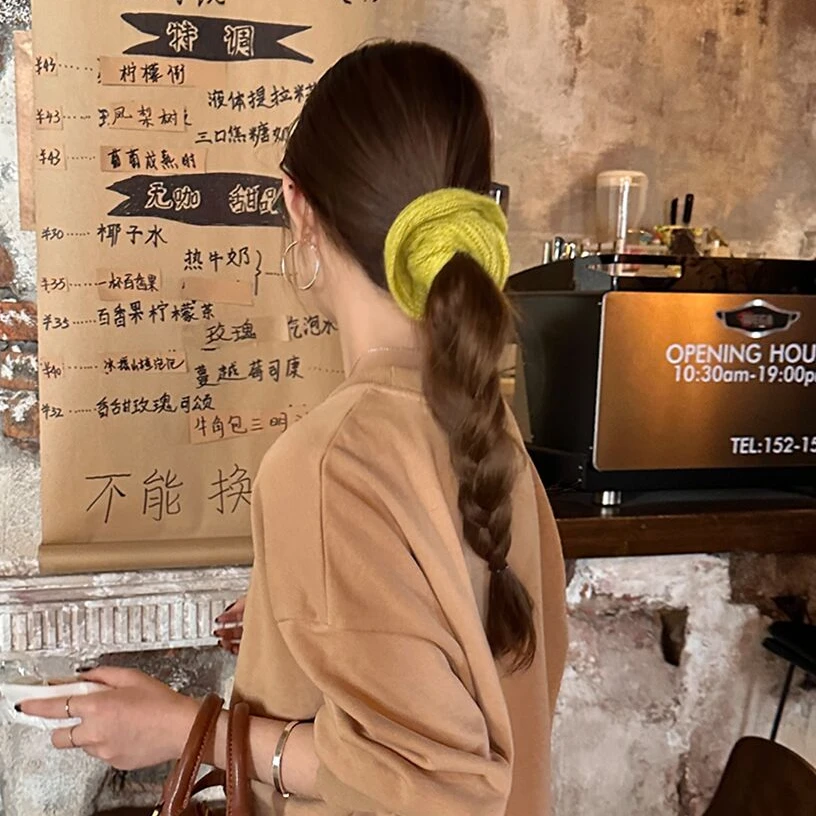 木子秋软糯软糯的纯色针织毛线大肠发圈高级感时髦洋气慵懒风发饰