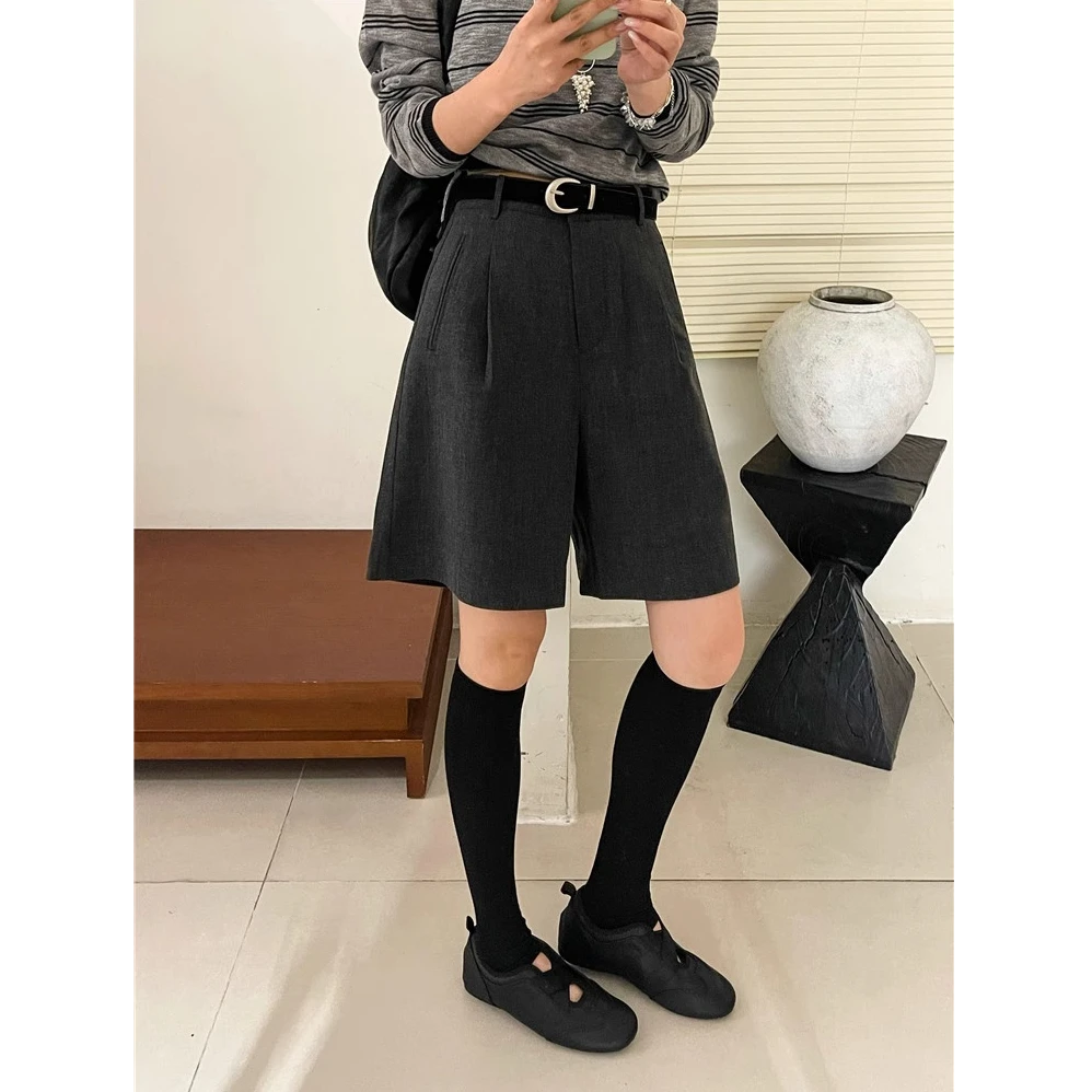 高级感西装阔腿中裤女欧洲站2025早秋新款欧货女装五分休闲短裤潮