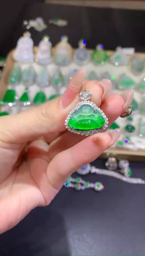 翡翠18K金镶嵌吊坠(不含链)56-佛公（多样性发货一件