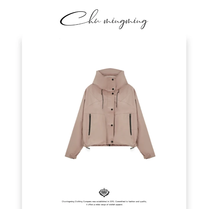 【CHU/2025SSNEW】原创设计《沁粉》连帽珍珠缎五防外套AAMU255510