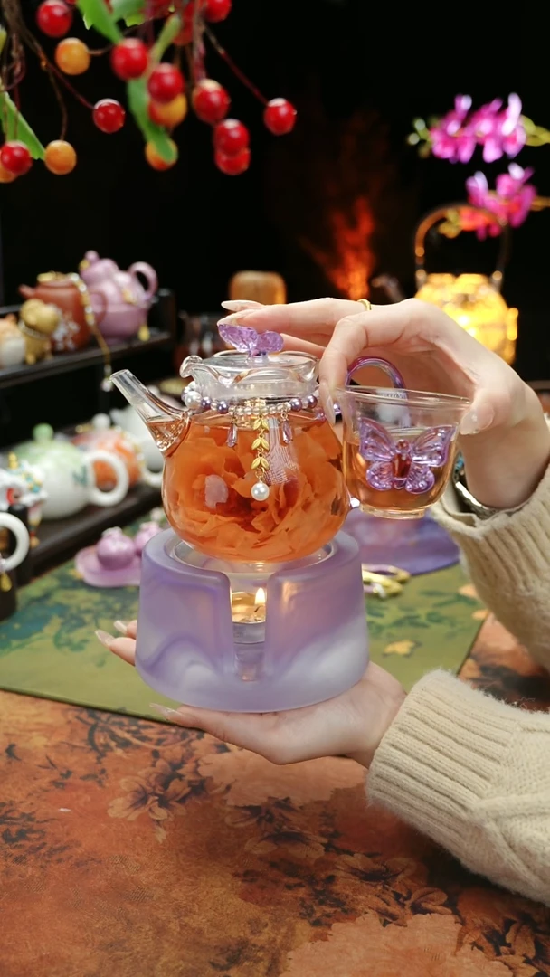 【闪购商品】紫色温茶台+茶壶+链子+杯子