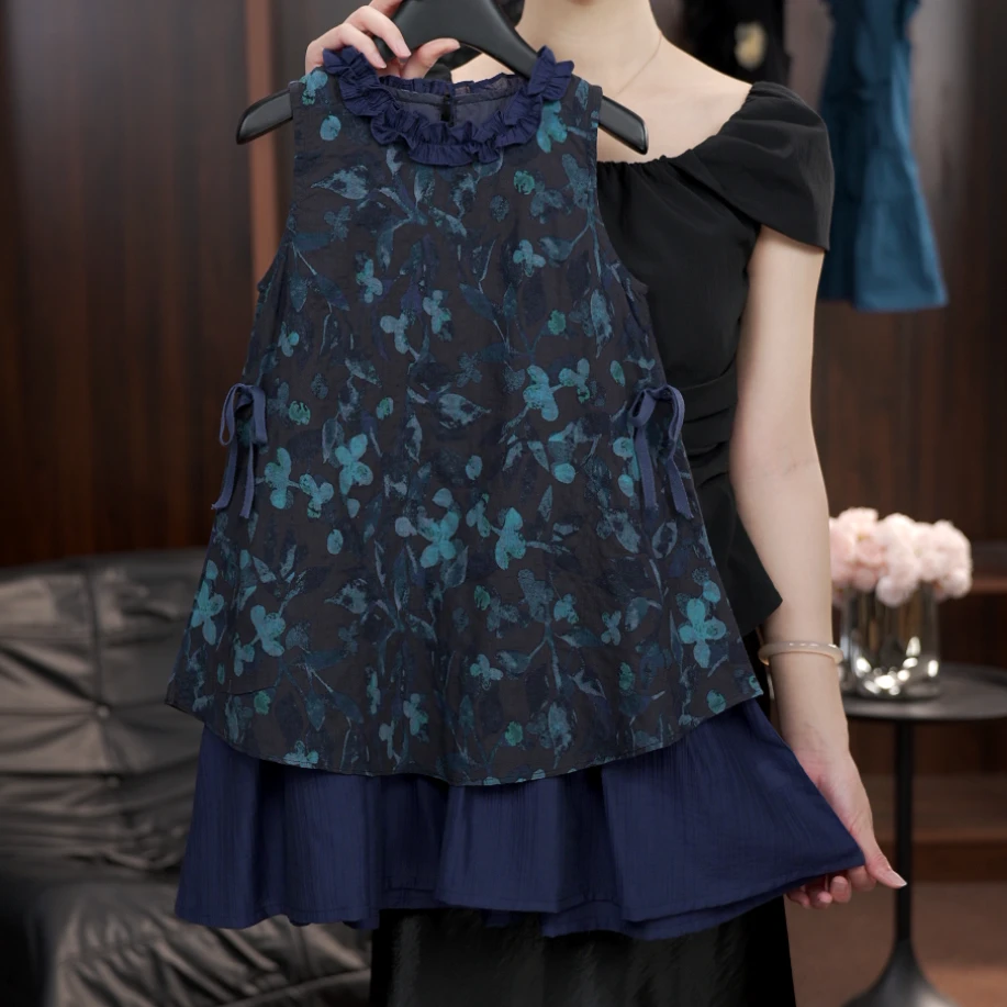 【1%】2025夏季纯棉碎花连衣裙木耳边中式无袖薄款女童