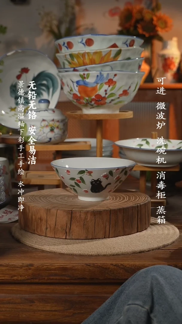 瓷景德镇高温瓷釉下彩手绘陶瓷