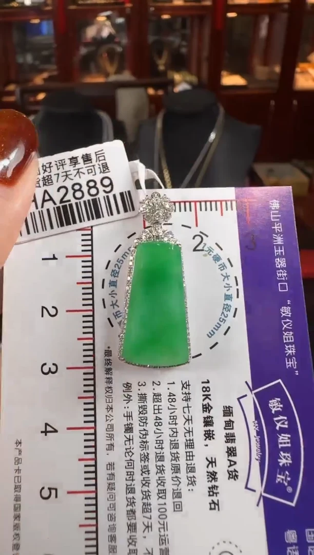 颈饰18K金镶嵌翡翠HA2889冰绿无事牌