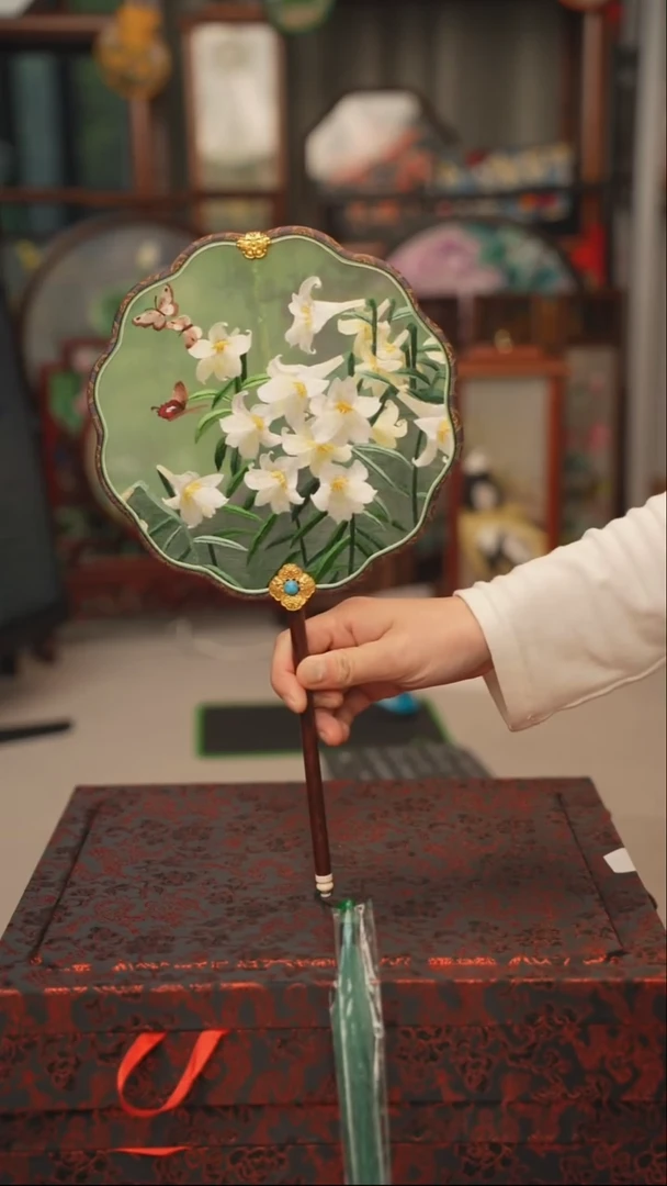 扇子团扇 绣花双面非遗