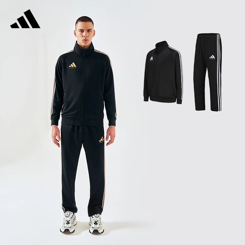 阿迪达斯新LOGO夏款休闲运动服夹克外套直筒裤套装