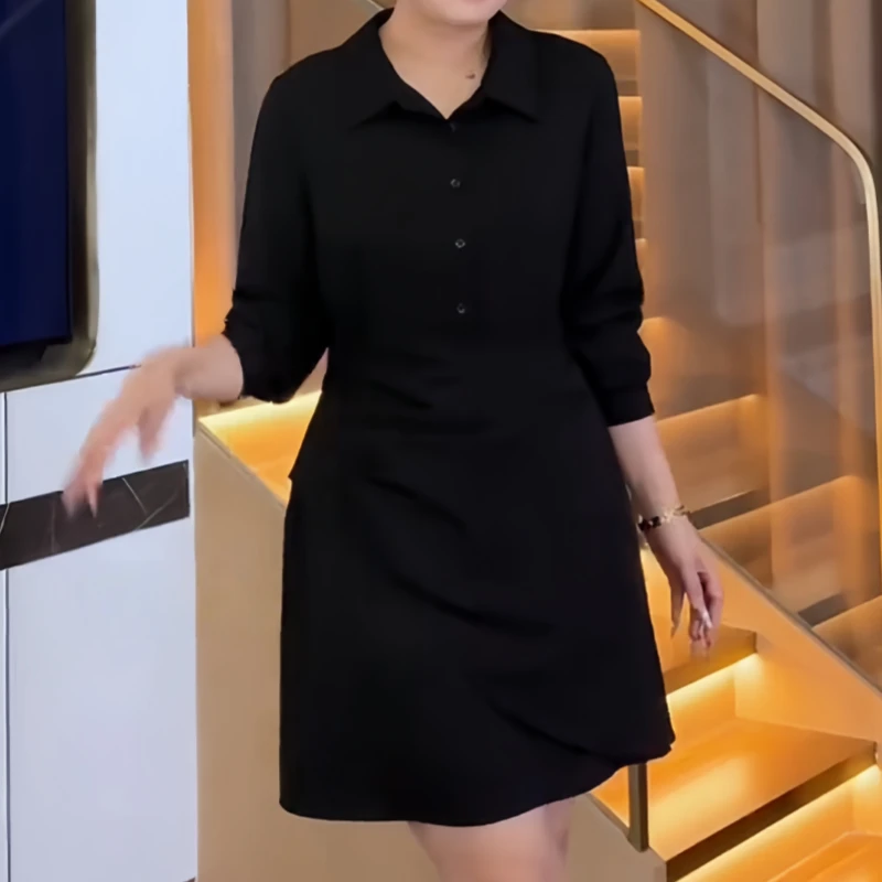 大码女装设计感假两件长袖衬衫连衣裙初秋胖mm气质时尚新款短裙子