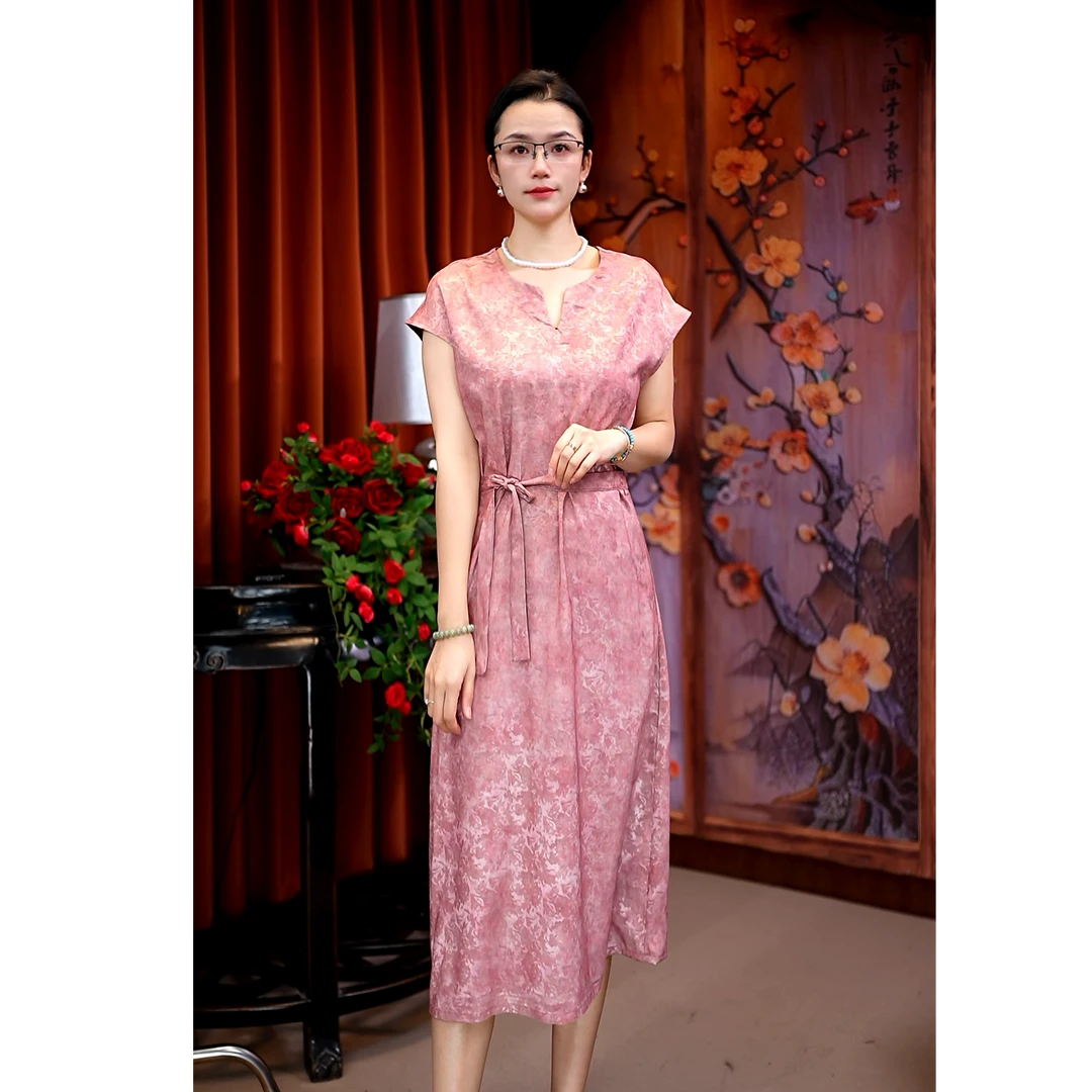 （璎珞）中长款薄款中长裙常规中老年女装中式女装复古提花