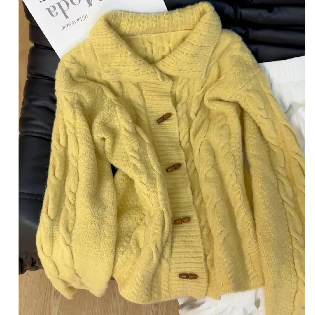 多巴胺减龄洋气绝美温柔风毛衣女装秋冬季新款设计感小众黄色开衫