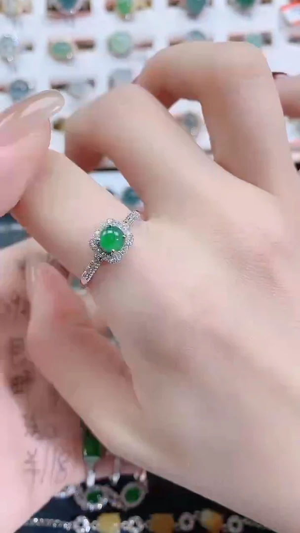 银S925镶嵌戒指翡翠天然翡翠