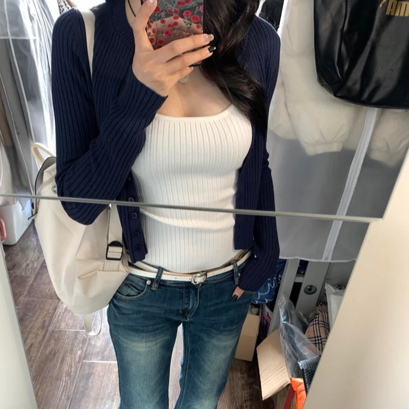 韩系温柔风针织吊带背心开衫两件套装女纯欲甜辣妹修身2025秋季新