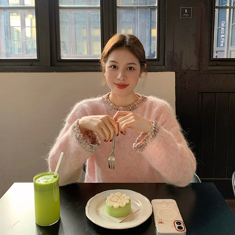 保暖发热保暖毛针织衫ins外穿上衣百搭设计感温柔打底衫圆领毛衣