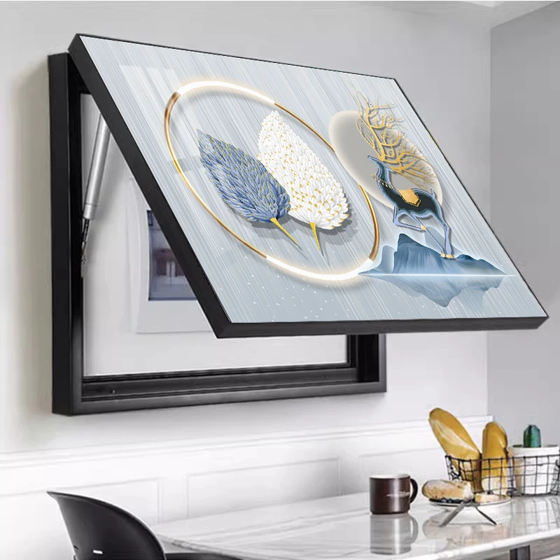 横版电表箱遮挡画轻奢餐厅客厅书房沙发背景装饰画手工晶瓷壁挂画