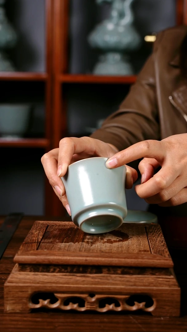 杯子青霁汝窑仿古釉  马蹄主人杯