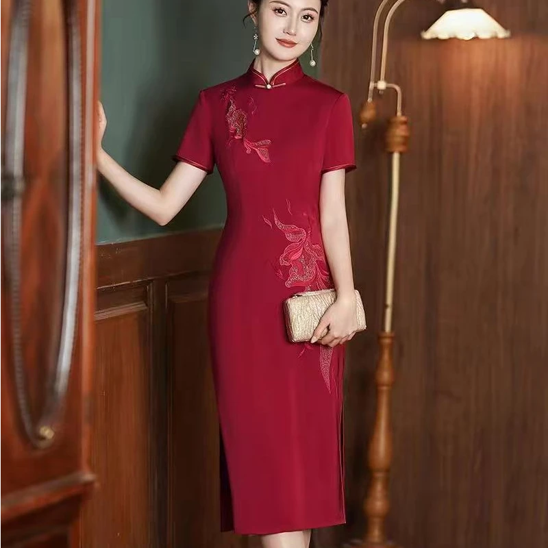 （775）夏款 气质 中长款改良旗袍 双层 长约110cm 苏州旗袍