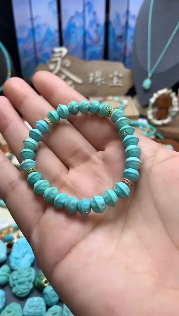 【闪购商品】绿松石手链18K金镶嵌高瓷绿松石百香籽手链