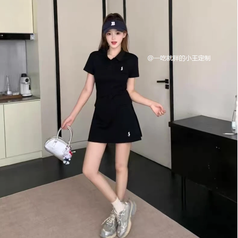 夏季新款休闲运动街头时尚Polo领短袖短裙两件套套装