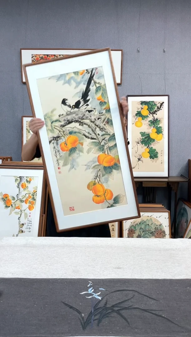 【闪购商品】国画手写手绘带框作品-53*103-柿子