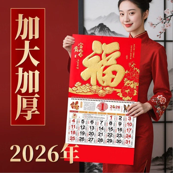 2026年马年新款月历挂历翻页烫金挂历定制加厚挂墙手撕家用月历