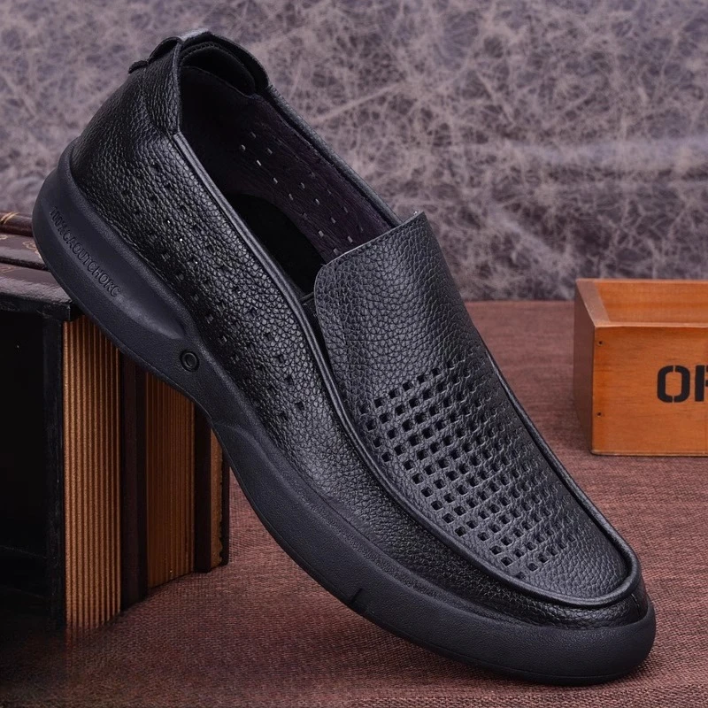 2025夏季镂空皮鞋男时尚凉鞋透气打孔洞洞鞋商务休闲男鞋软皮厚底