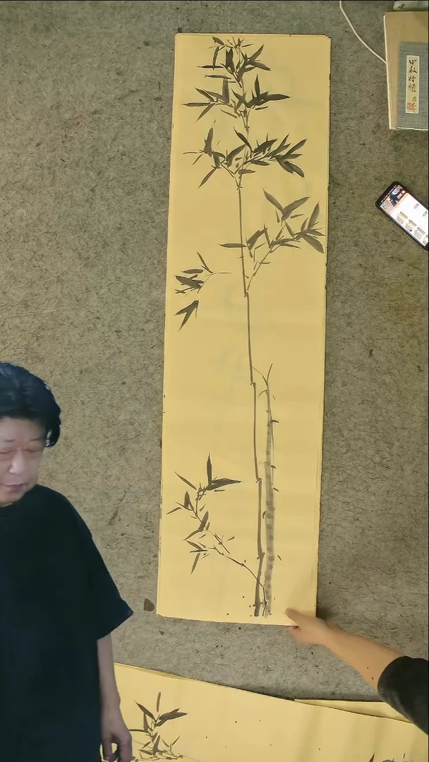国画四尺对开  墨竹条屏 34*138cm