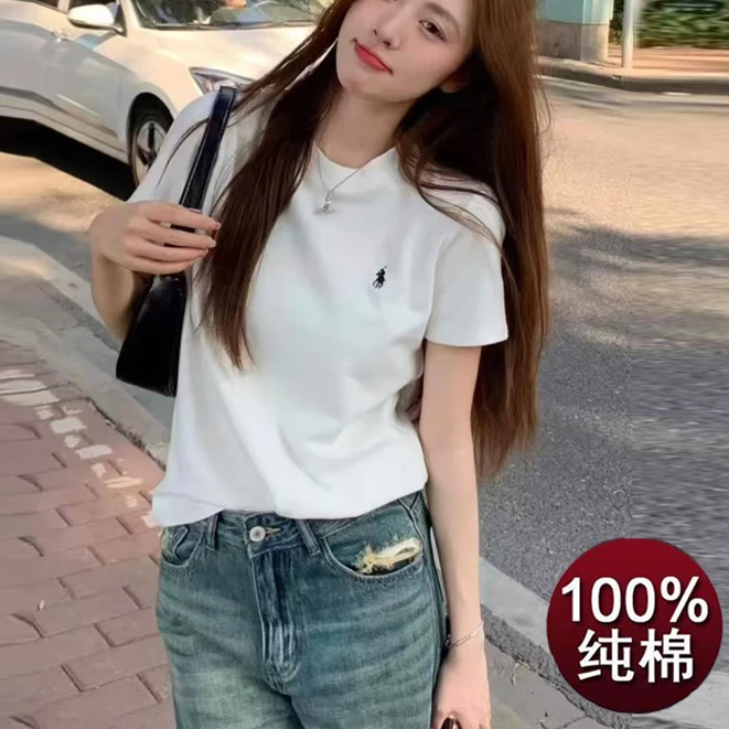 【纯棉正肩短袖】2025新款百搭纯棉圆领短袖休闲上衣女纯白色打底衫