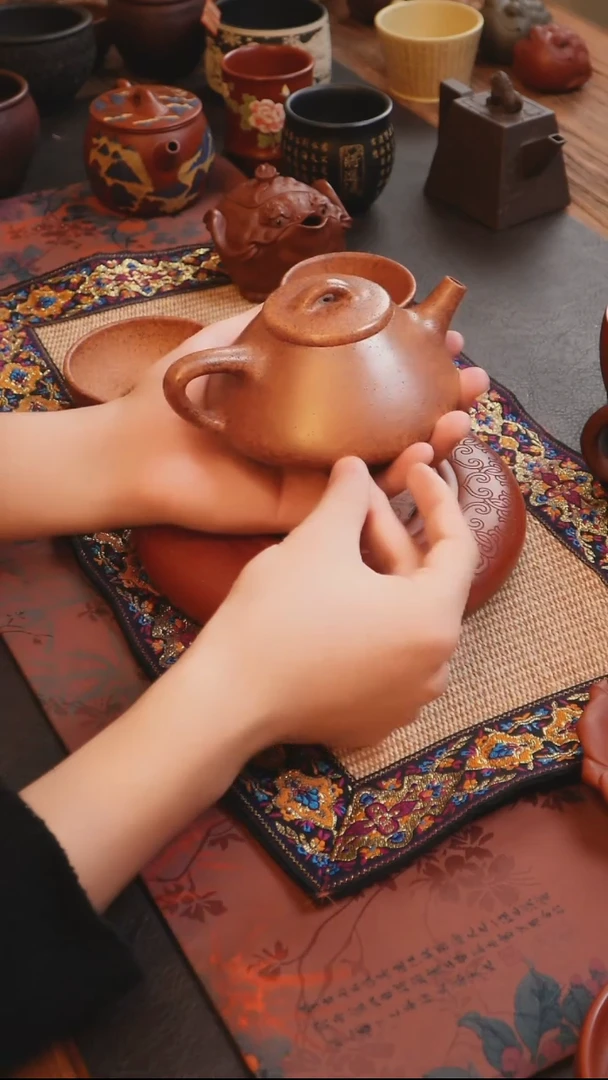 茶杯紫砂见素造器桃花泥茶壶