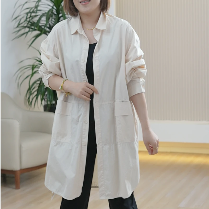 定制不支持七天无理由大码100%棉中长款衬衫女秋季风衣10021