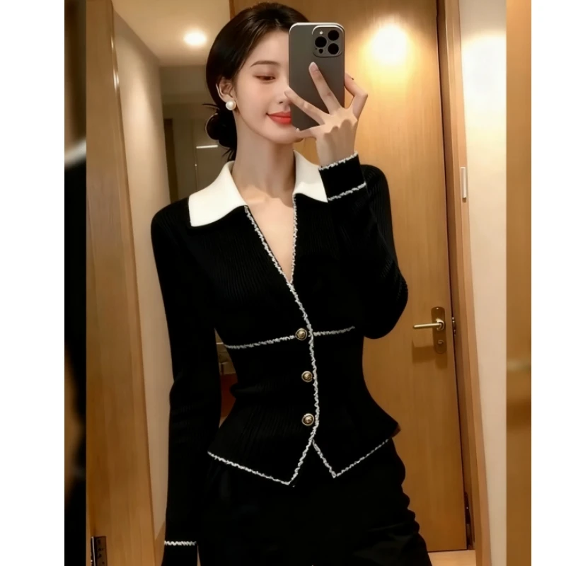 欧货高端大牌时尚长袖撞色针织衫舒适潮流新款上衣2025冬季毛衣女