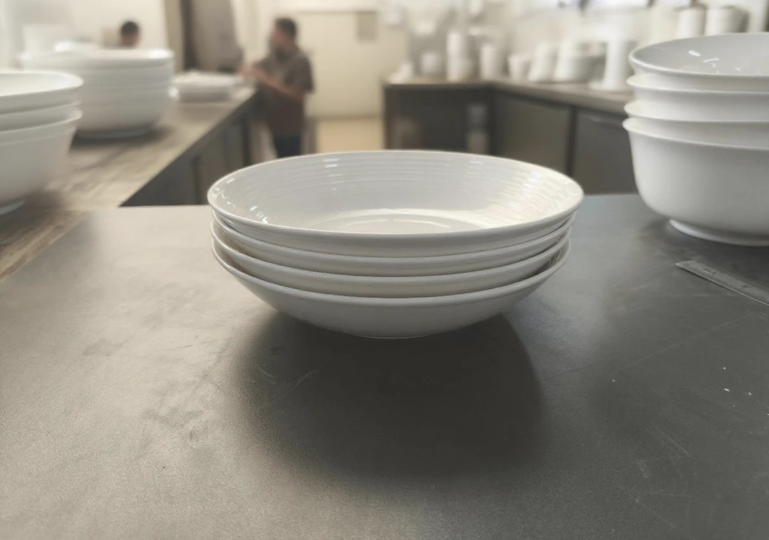 【瑕疵款8.5寸螺纹深盘4个】新骨瓷纯白餐具家用商用工厂价