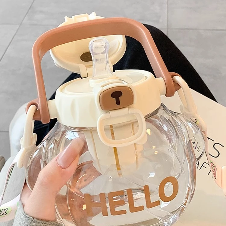 颜值大容量水杯男女学生ins风斜挎耐高温防摔食品级吸管杯女士