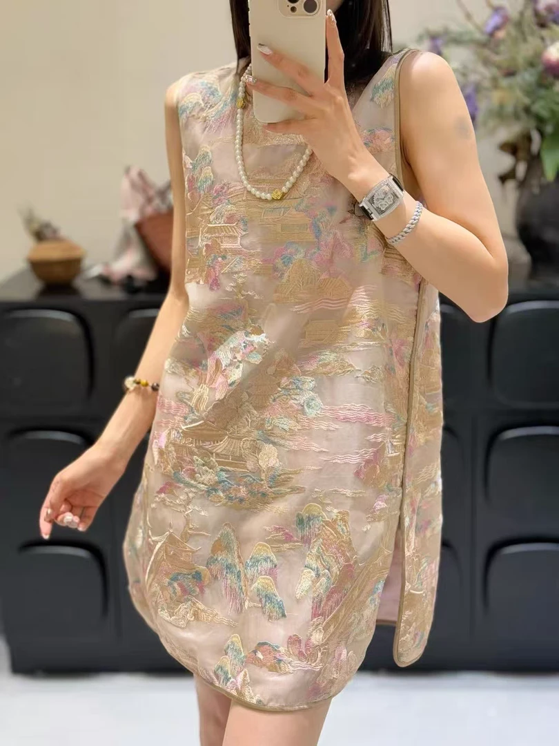 【锦绣山河】新中式中国风刺绣圆领马甲裙