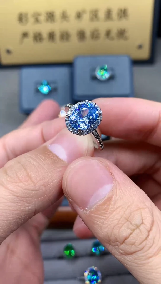 银S925镶嵌戒圈海蓝宝石2222