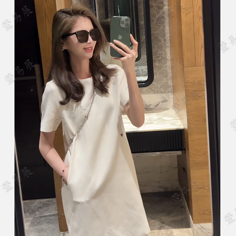 萱易展-高奢醋酸简约显瘦遮肉手工刺绣连衣裙Y-QZ0502201