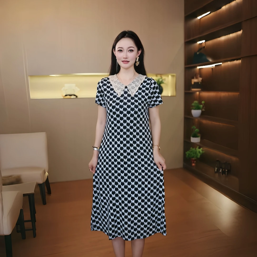 9732-夏季妈妈装时尚休闲遮肉显瘦舒适轻薄透气连衣裙【D仓西】