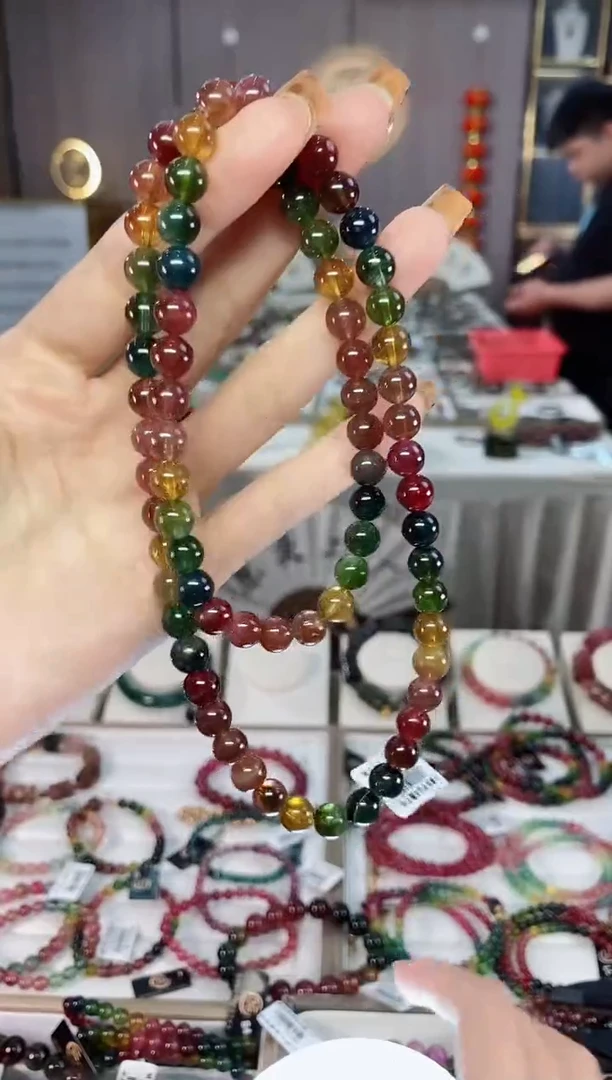 未镶嵌老矿碧玺色标彩虹透体三圈手串7mm+碧玺dan多样性发货一条