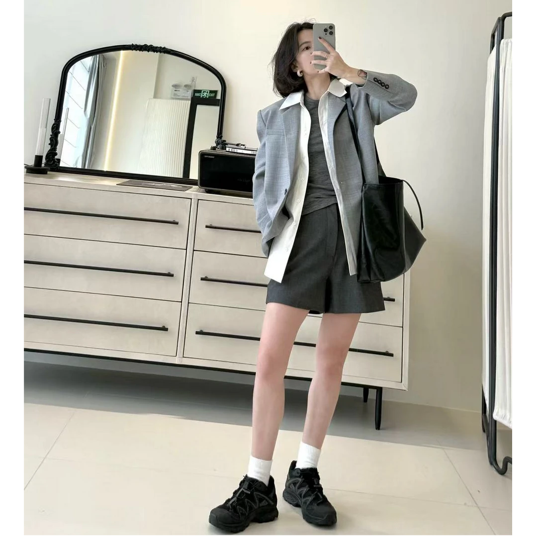 假两件宽松西装外套