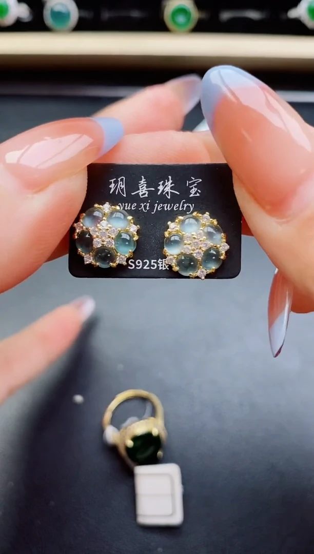 翡翠银S925镶嵌耳饰85005