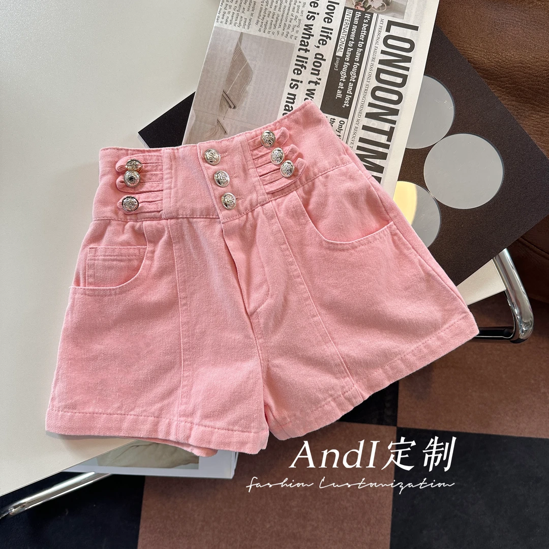 〖ANDI〗订制夏季女童中大童韩版修身钉扣时尚短裤998