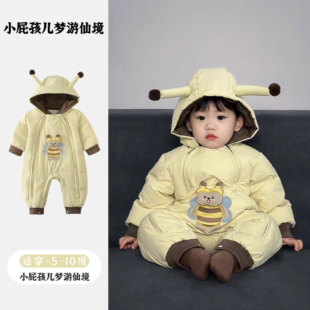 小蜜蜂冬季爬服拉链连体厚实长爬款简约A类哈衣秋冬