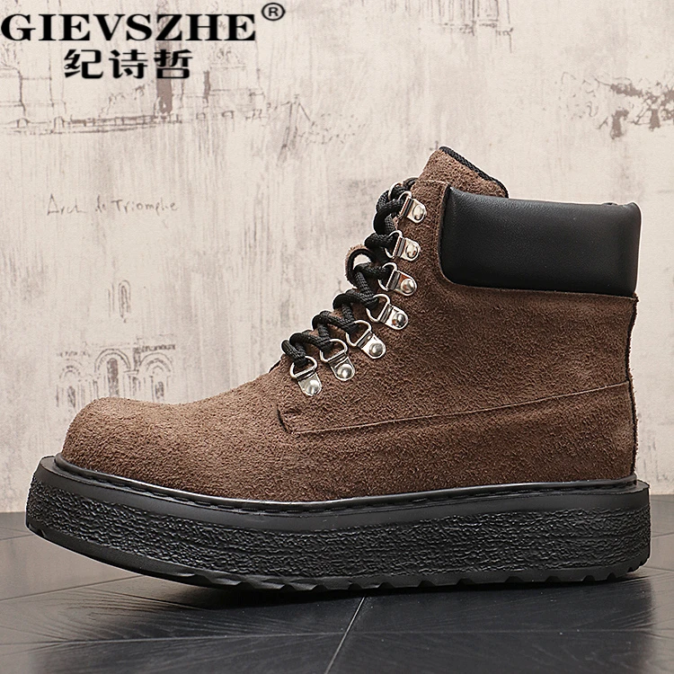 纪诗哲厚底内增高男士休闲靴子冬季新款潮流舒适百搭英伦风马丁靴
