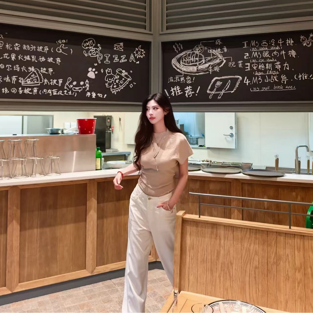 Muse7ia针织短袖T恤女夏款蝙蝠袖设计感套头气质收腰短款温柔上衣