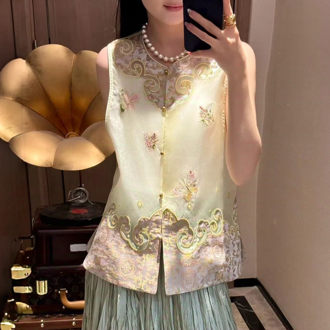 《董太推荐》中国风名媛贵妇桑蚕丝重工刺绣百搭马甲